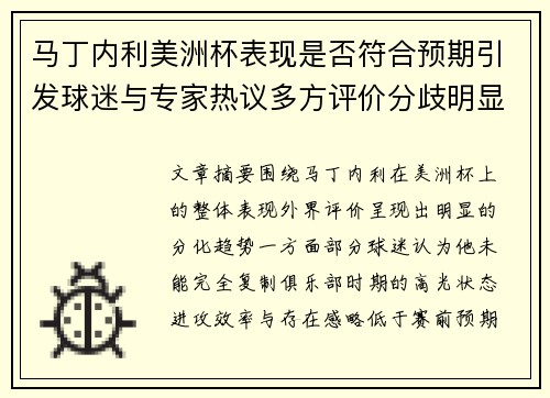 马丁内利美洲杯表现是否符合预期引发球迷与专家热议多方评价分歧明显