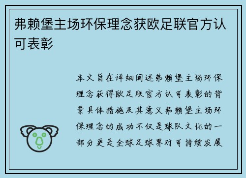 弗赖堡主场环保理念获欧足联官方认可表彰